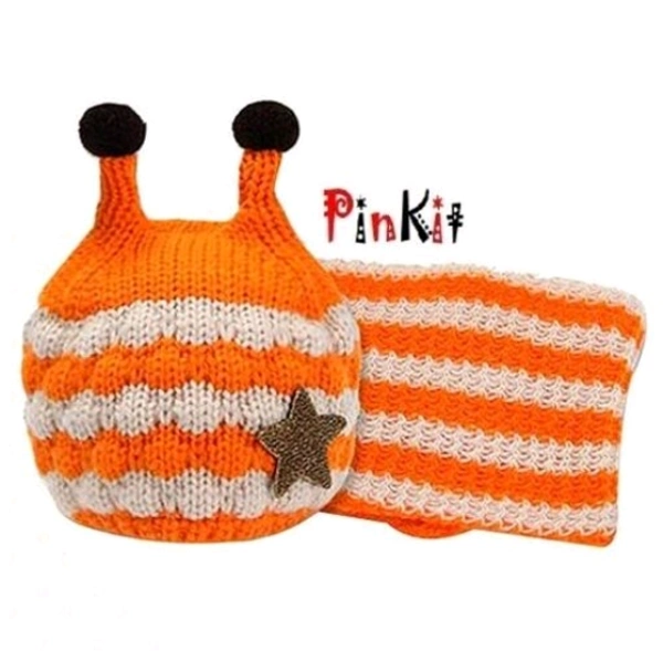 Winter Baby Wool Hat Hooded Scarf Earflap Knit Cap(3 to 10 Years) -  Orange